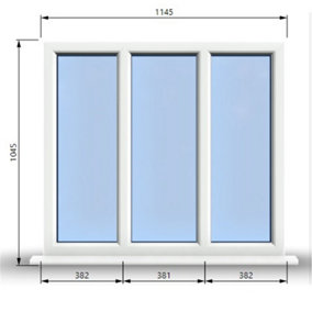 1145mm (W) x 1045mm (H) PVCu StormProof Casement Window - 3 Panes Non Opening Window -  White Internal & External