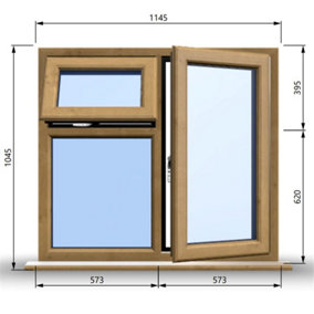 1145mm (W) x 1045mm (H) Wooden Stormproof Window - 1 Opening Window (RIGHT) - Top Opening Window (LEFT) - Toughened Safety Gla