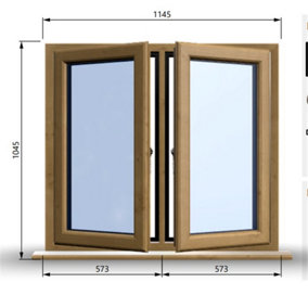1145mm (W) x 1045mm (H) Wooden Stormproof Window - 2 Opening Windows (Left & Right) - Toughened Safety Glass