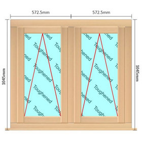 1145mm (W) x 1045mm (H) Wooden Stormproof Window - 2 Opening Windows (Opening from Bottom) - Toughened Safety Glass