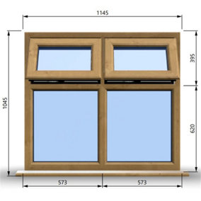 1145mm (W) x 1045mm (H) Wooden Stormproof Window - 2 Top Opening Windows -Toughened Safety Glass