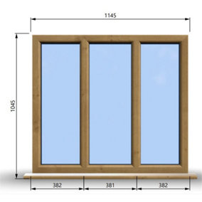 1145mm (W) x 1045mm (H) Wooden Stormproof Window - 3 Pane Non-Opening Windows - Toughened Safety Glass