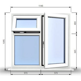 1145mm (W) x 1095mm (H) PVCu StormProof  - 1 Opening Window (RIGHT) - Top Opening Window (LEFT) - Toughened Safety Glass - White