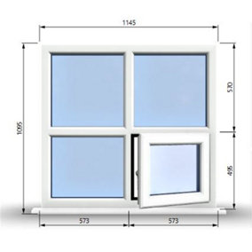 1145mm (W) x 1095mm (H) PVCu StormProof Casement Window - 1 Bottom Opening (Right)  - White Internal & External