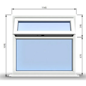 1145mm (W) x 1095mm (H) PVCu StormProof Casement Window - 1 Top Opening Window - 70mm Cill - Chrome Handles -  White
