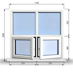 1145mm (W) x 1095mm (H) PVCu StormProof Casement Window - 2 Bottom Opening Windows - Toughened Safety Glass - White