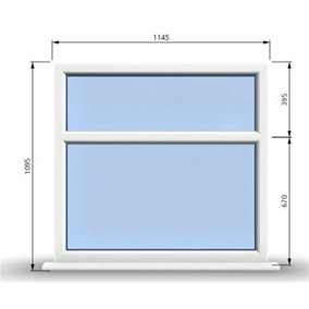 1145mm (W) x 1095mm (H) PVCu StormProof Casement Window - 2 Horizontal Panes Non Opening Windows -  White Internal & External