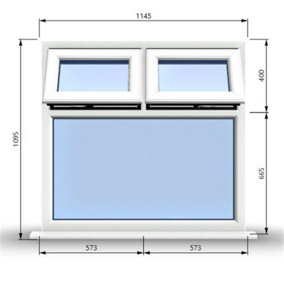 1145mm (W) x 1095mm (H) PVCu StormProof Casement Window - 2 Top Opening Windows -  Toughened Safety Glass - White