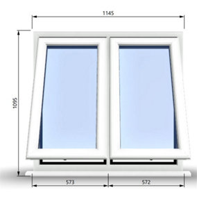 1145mm (W) x 1095mm (H) PVCu StormProof Casement Window - 2 Vertical Bottom Opening Windows -  White Internal & External