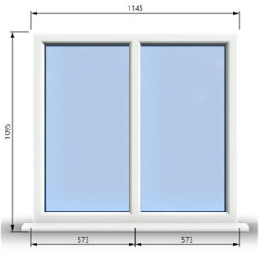 1145mm (W) x 1095mm (H) PVCu StormProof Casement Window - 2 Vertical Panes Non Opening Windows -  White Internal & External
