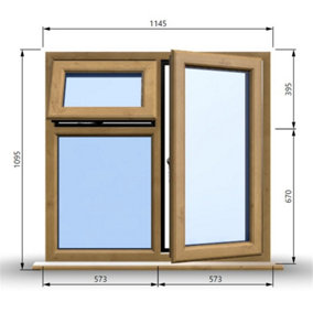 1145mm (W) x 1095mm (H) Wooden Stormproof Window - 1 Opening Window (RIGHT) - Top Opening Window (LEFT) - Toughened Safety Gla