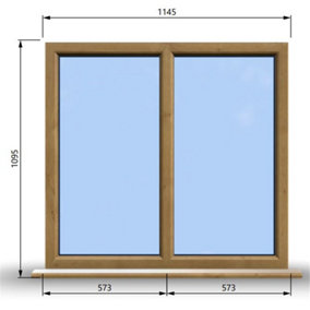 1145mm (W) x 1095mm (H) Wooden Stormproof Window - 2 Non-Opening Windows - Toughened Safety Glass