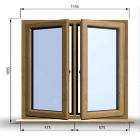 1145mm (W) x 1095mm (H) Wooden Stormproof Window - 2 Opening Windows (Left & Right) - Toughened Safety Glass