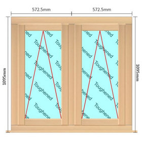 1145mm (W) x 1095mm (H) Wooden Stormproof Window - 2 Opening Windows (Opening from Bottom) - Toughened Safety Glass