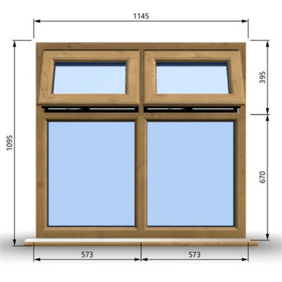1145mm (W) x 1095mm (H) Wooden Stormproof Window - 2 Top Opening Windows -Toughened Safety Glass