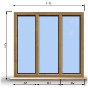 1145mm (W) x 1095mm (H) Wooden Stormproof Window - 3 Pane Non-Opening Windows - Toughened Safety Glass