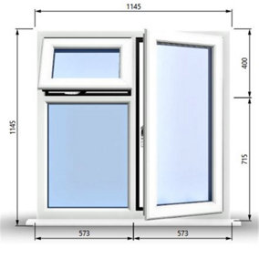 1145mm (W) x 1145mm (H) PVCu StormProof  - 1 Opening Window (RIGHT) - Top Opening Window (LEFT) - Toughened Safety Glass - White