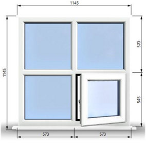 1145mm (W) x 1145mm (H) PVCu StormProof Casement Window - 1 Bottom Opening (Right)  - White Internal & External