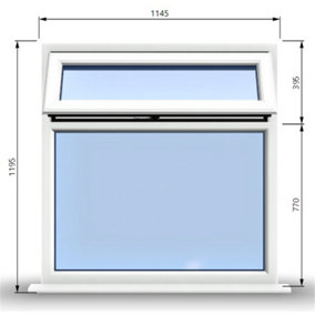 1145mm (W) x 1145mm (H) PVCu StormProof Casement Window - 1 Top Opening Window - 70mm Cill - Chrome Handles -  White
