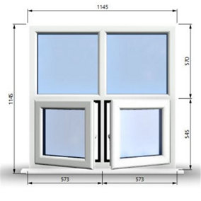 1145mm (W) x 1145mm (H) PVCu StormProof Casement Window - 2 Bottom Opening Windows - Toughened Safety Glass - White