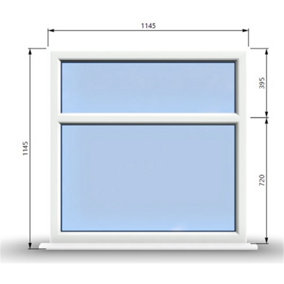 1145mm (W) x 1145mm (H) PVCu StormProof Casement Window - 2 Horizontal Panes Non Opening Windows -  White Internal & External
