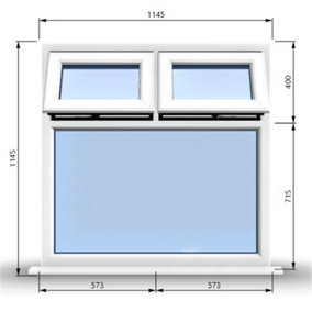 1145mm (W) x 1145mm (H) PVCu StormProof Casement Window - 2 Top Opening Windows -  Toughened Safety Glass - White