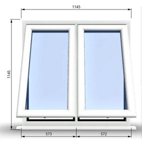 1145mm (W) x 1145mm (H) PVCu StormProof Casement Window - 2 Vertical Bottom Opening Windows -  White Internal & External
