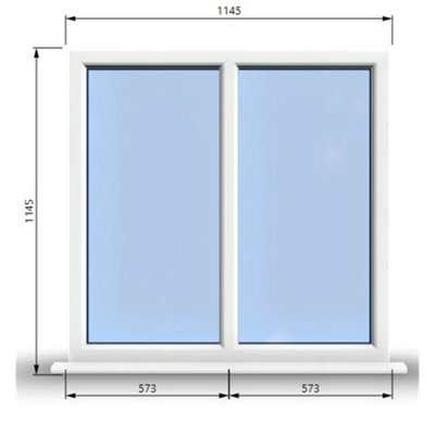 1145mm (W) x 1145mm (H) PVCu StormProof Casement Window - 2 Vertical Panes Non Opening Windows -  White Internal & External