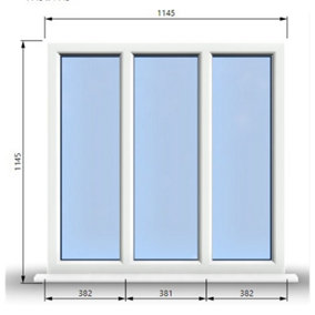 1145mm (W) x 1145mm (H) PVCu StormProof Casement Window - 3 Panes Non Opening Window -  White Internal & External