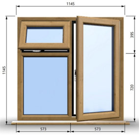 1145mm (W) x 1145mm (H) Wooden Stormproof Window - 1 Opening Window (RIGHT) - Top Opening Window (LEFT) - Toughened Safety Gla