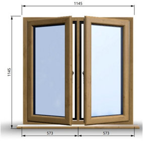 1145mm (W) x 1145mm (H) Wooden Stormproof Window - 2 Opening Windows (Left & Right) - Toughened Safety Glass