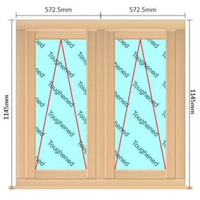 1145mm (W) x 1145mm (H) Wooden Stormproof Window - 2 Opening Windows (Opening from Bottom) - Toughened Safety Glass