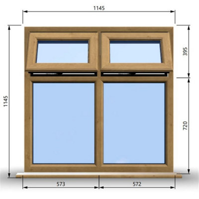 1145mm (W) x 1145mm (H) Wooden Stormproof Window - 2 Top Opening Windows -Toughened Safety Glass