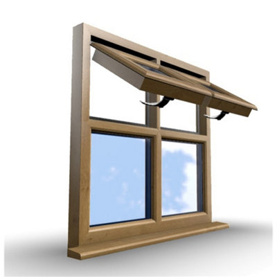 1145mm (W) x 1145mm (H) Wooden Stormproof Window - 2 Top Opening Windows -Toughened Safety Glass - 7