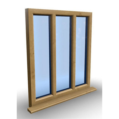 1145mm (W) x 1145mm (H) Wooden Stormproof Window - 3 Pane Non-Opening Windows - Toughened Safety Glass