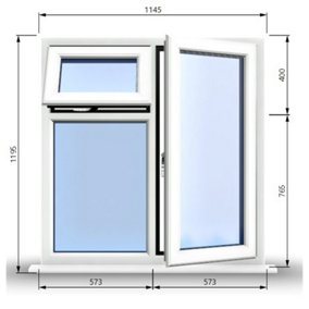 1145mm (W) x 1195mm (H) PVCu StormProof  - 1 Opening Window (RIGHT) - Top Opening Window (LEFT) - Toughened Safety Glass - White