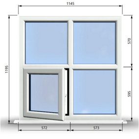 1145mm (W) x 1195mm (H) PVCu StormProof Casement Window - 1 Bottom Opening (Left) -  White Internal & External