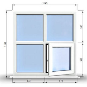1145mm (W) x 1195mm (H) PVCu StormProof Casement Window - 1 Bottom Opening (Right)  - White Internal & External