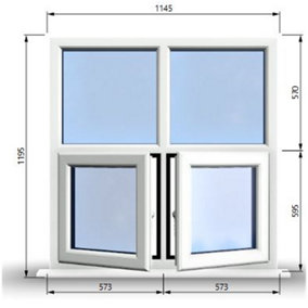 1145mm (W) x 1195mm (H) PVCu StormProof Casement Window - 2 Bottom Opening Windows - Toughened Safety Glass - White