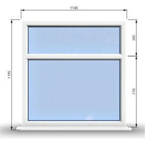 1145mm (W) x 1195mm (H) PVCu StormProof Casement Window - 2 Horizontal Panes Non Opening Windows -  White Internal & External