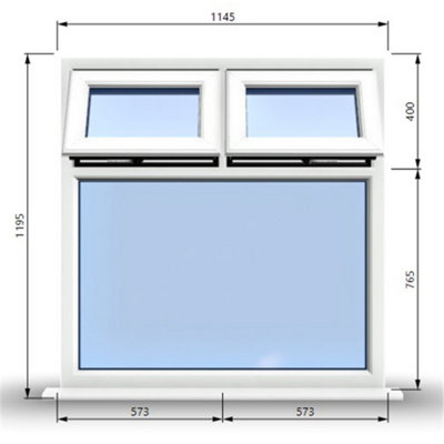 1145mm (W) x 1195mm (H) PVCu StormProof Casement Window - 2 Top Opening Windows -  Toughened Safety Glass - White