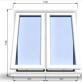 1145mm (W) x 1195mm (H) PVCu StormProof Casement Window - 2 Vertical Bottom Opening Windows -  White Internal & External