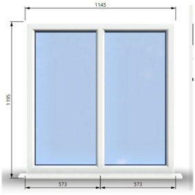 1145mm (W) x 1195mm (H) PVCu StormProof Casement Window - 2 Vertical Panes Non Opening Windows -  White Internal & External