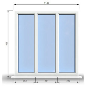 1145mm (W) x 1195mm (H) PVCu StormProof Casement Window - 3 Panes Non Opening Window -  White Internal & External