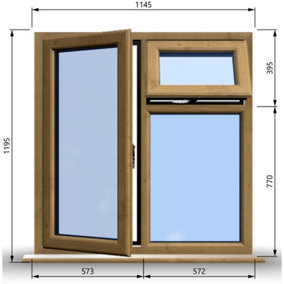 1145mm (W) x 1195mm (H) Wooden Stormproof Window - 1 Opening Window (LEFT) - Top Opening Window (RIGHT) - Toughened Safety Glass