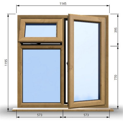 1145mm (W) x 1195mm (H) Wooden Stormproof Window - 1 Opening Window (RIGHT) - Top Opening Window (LEFT) - Toughened Safety Gla