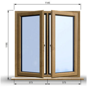 1145mm (W) x 1195mm (H) Wooden Stormproof Window - 2 Opening Windows (Left & Right) - Toughened Safety Glass