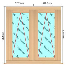 1145mm (W) x 1195mm (H) Wooden Stormproof Window - 2 Opening Windows (Opening from Bottom) - Toughened Safety Glass