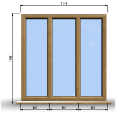 1145mm (W) x 1195mm (H) Wooden Stormproof Window - 3 Pane Non-Opening ...