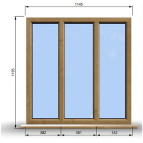 1145mm (W) x 1195mm (H) Wooden Stormproof Window - 3 Pane Non-Opening Windows - Toughened Safety Glass